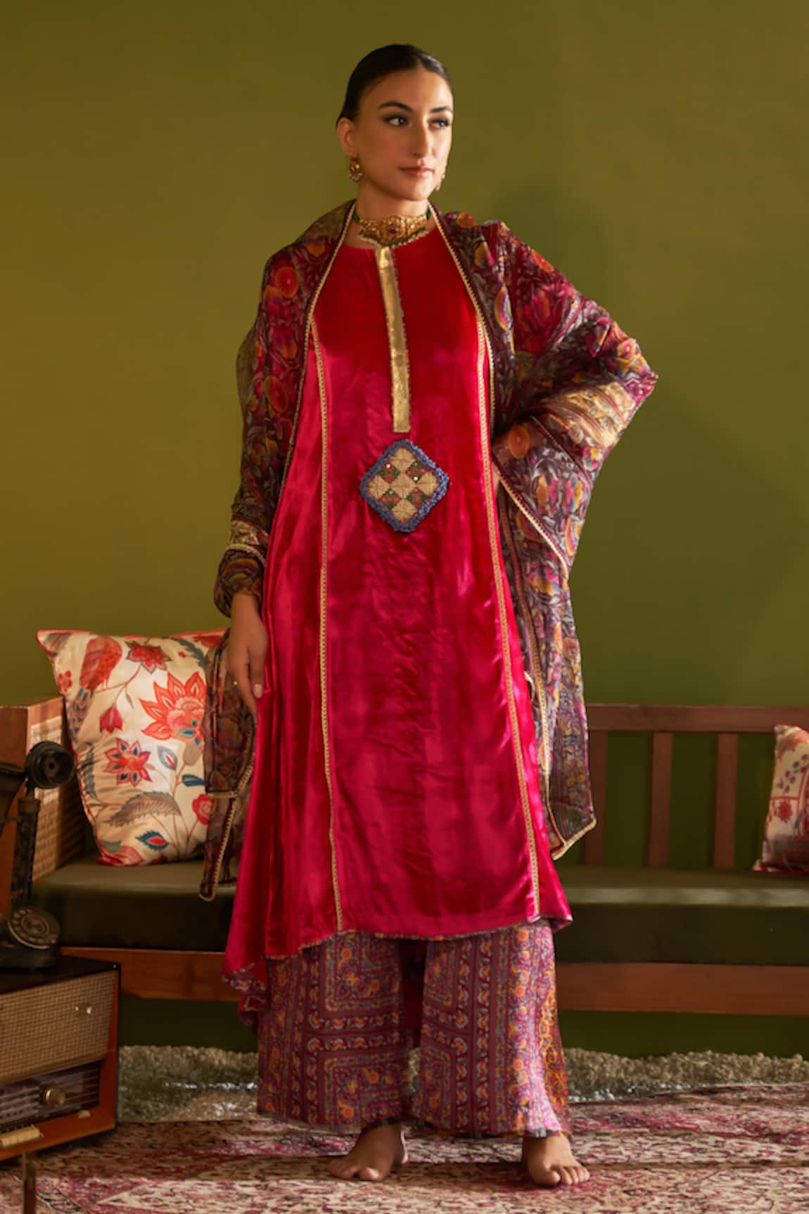 Sage Saga Ruhani Gulab Floral Print Kurta Set With Dupatta