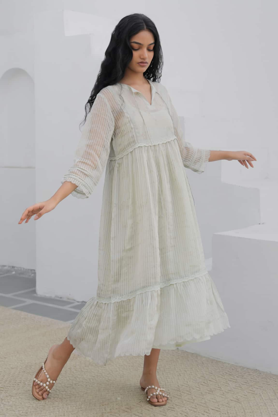 Banera Rudy Embroidered Yoke Tiered Dress