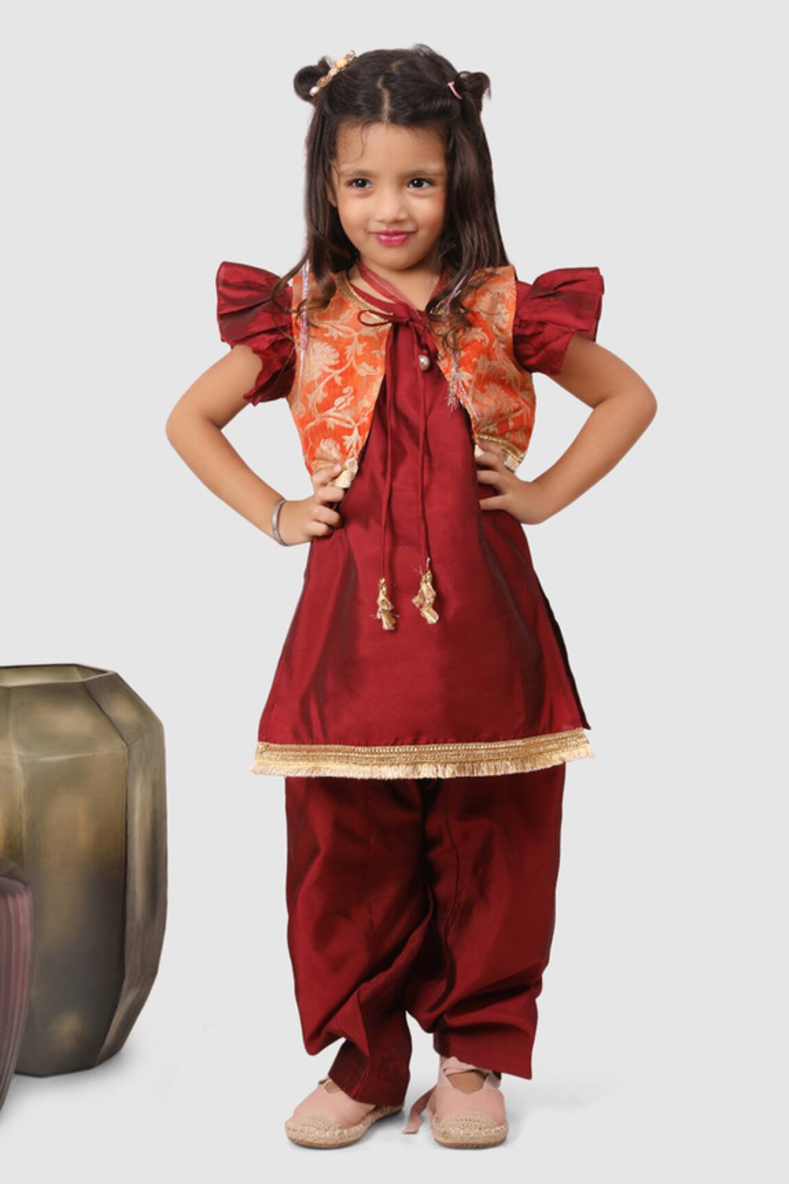 Jelly Jones Ruffle Sleeve Kurta Set With Floral Jacket