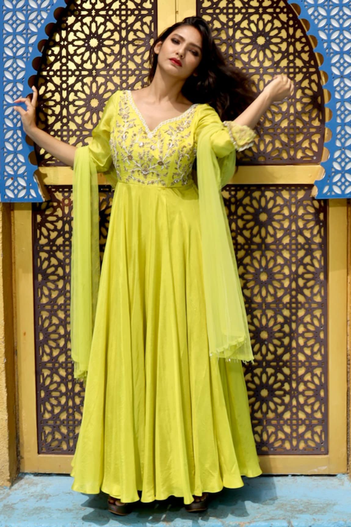 Kasturi Tikmani Floral Yoke Embroidered Anarkali With Dupatta