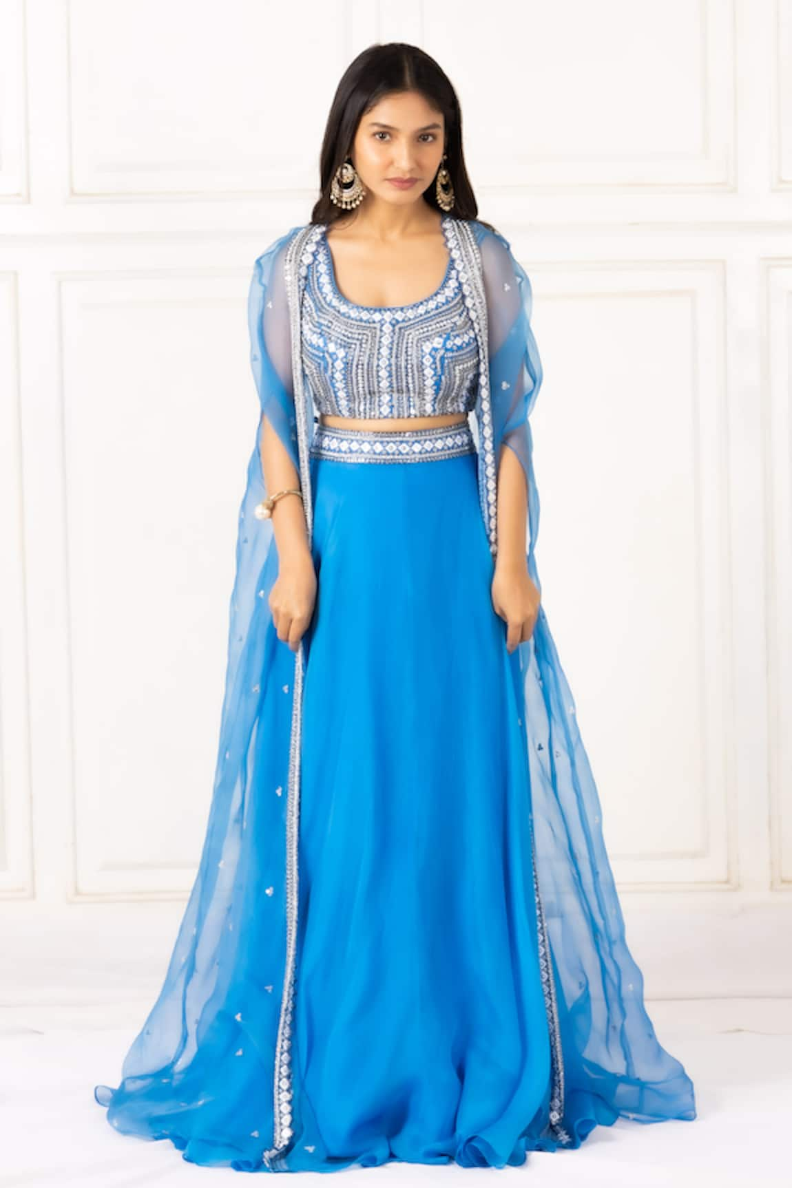 Kasturi Tikmani Border Embroidered Cape Skirt Set