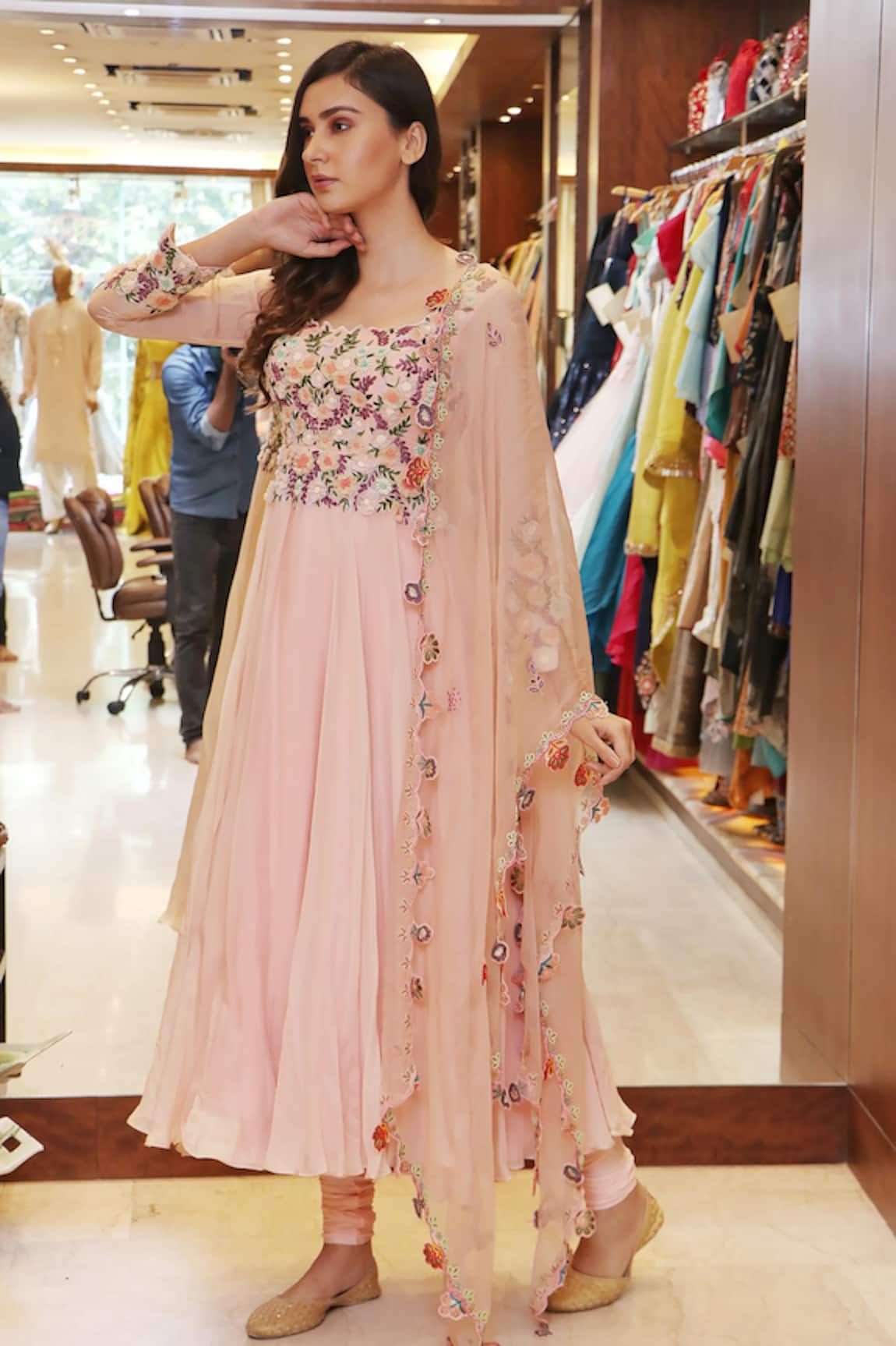 Kasturi Tikmani Floral Applique Embroidered Anarkali With Dupatta