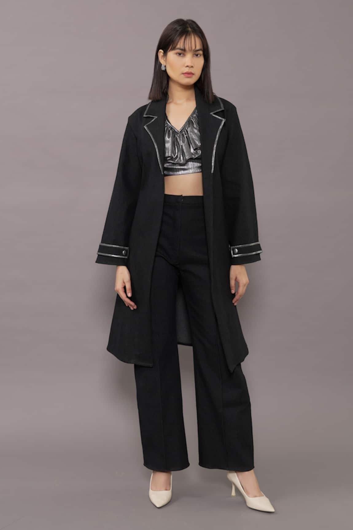 Kritika Madan Label Denim Trench Coat & Pant Set