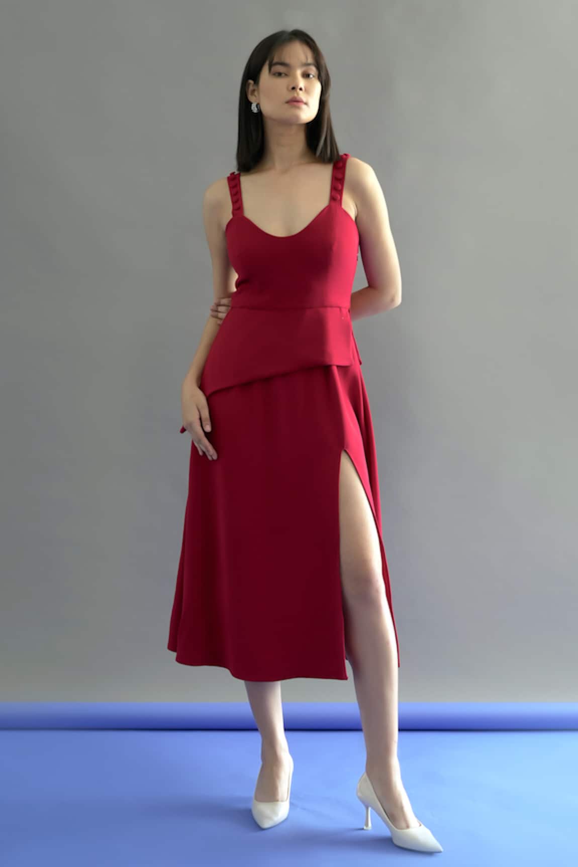 Kritika Madan Label Asymmetric Peplum Flap Slit Dress