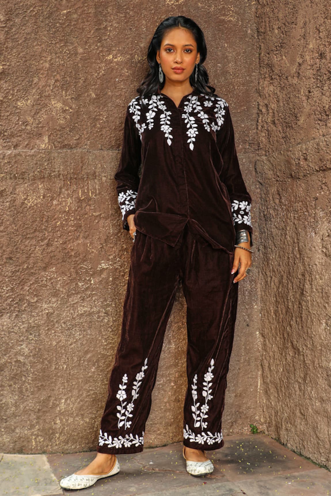 House of Chikankari Chikankari Work Straight Shirt & Pant Set