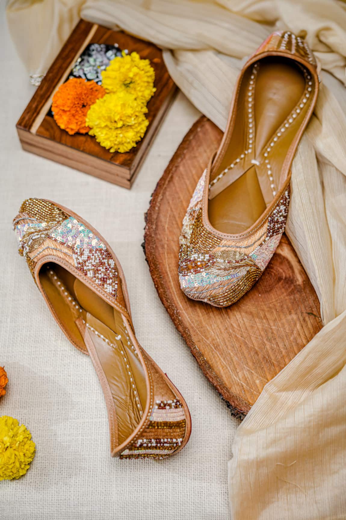NR By Nidhi Rathi Sequin & Cutdana Embellished Juttis 