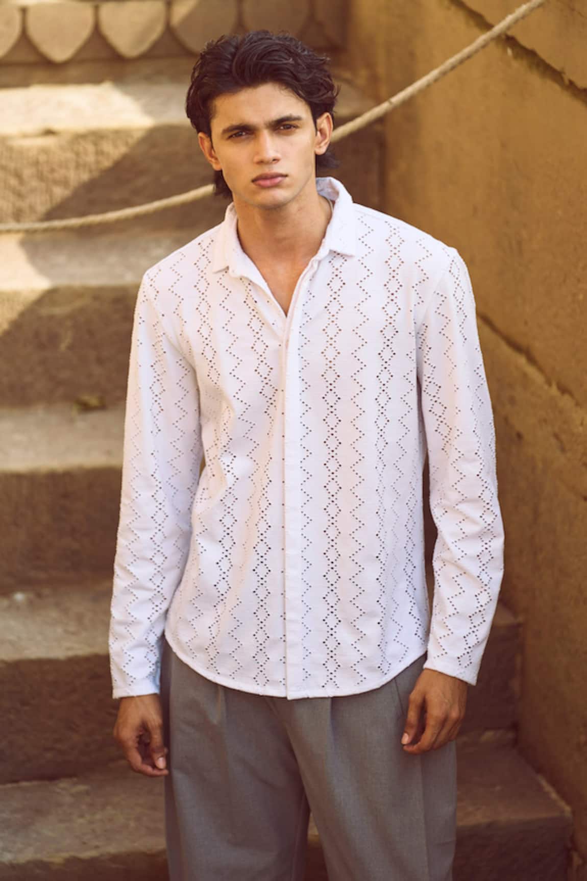 Dash And Dot Geometric Pattern Cotton Shirt 
