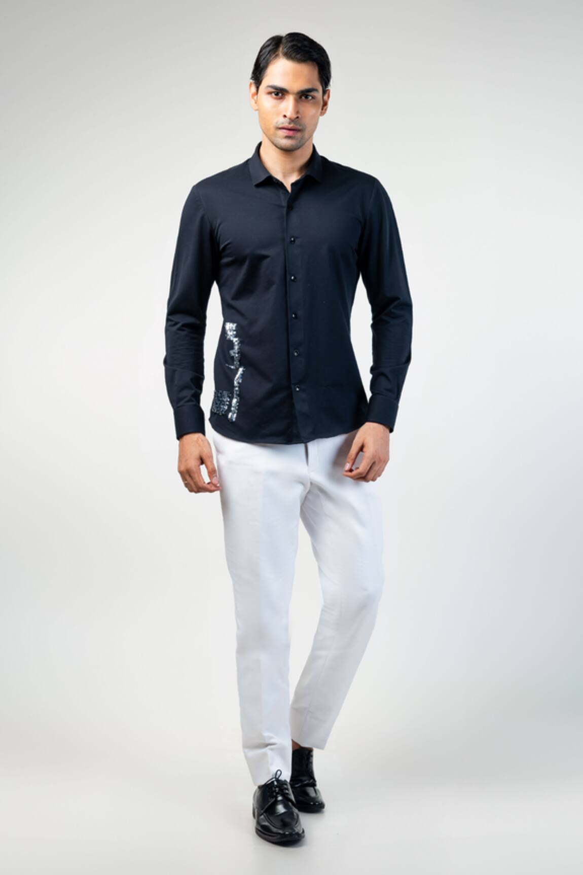 Kommal Sood Black Sequin Embroidered Button Down Shirt