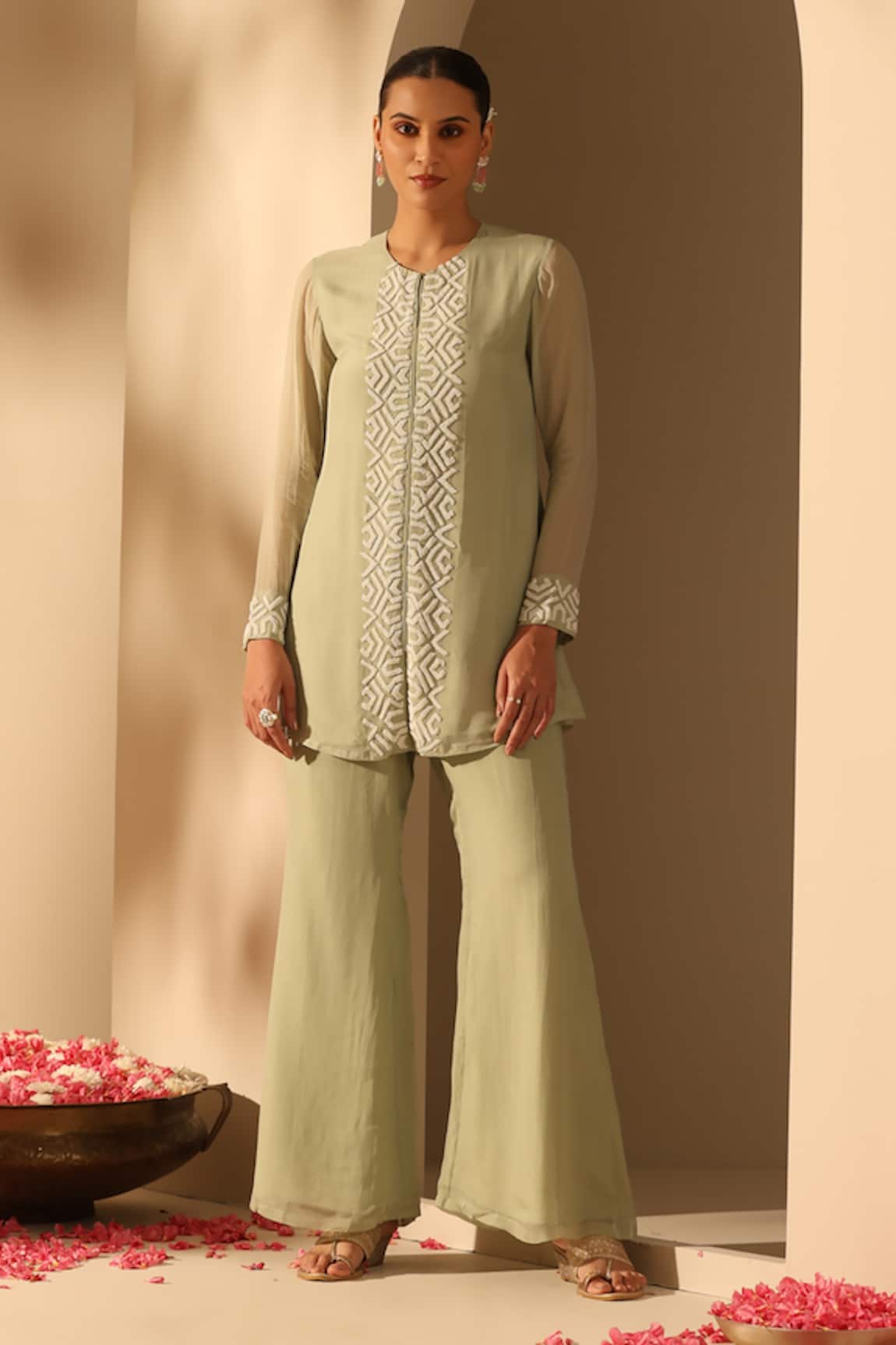 Dusala Saadgi Pearl Embroidered Tunic With Pant 