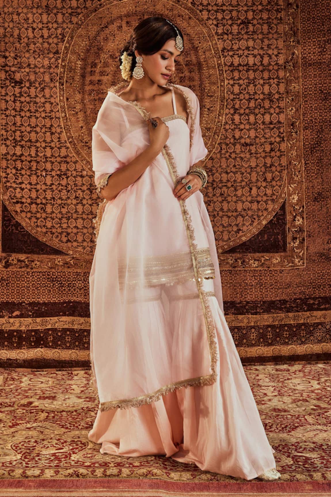 Roze Sultana Border Embellished Kurta Sharara Set