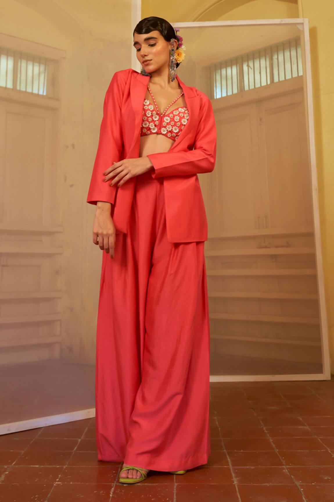 Mona And Vishu Pant Set With Embroidered Bustier