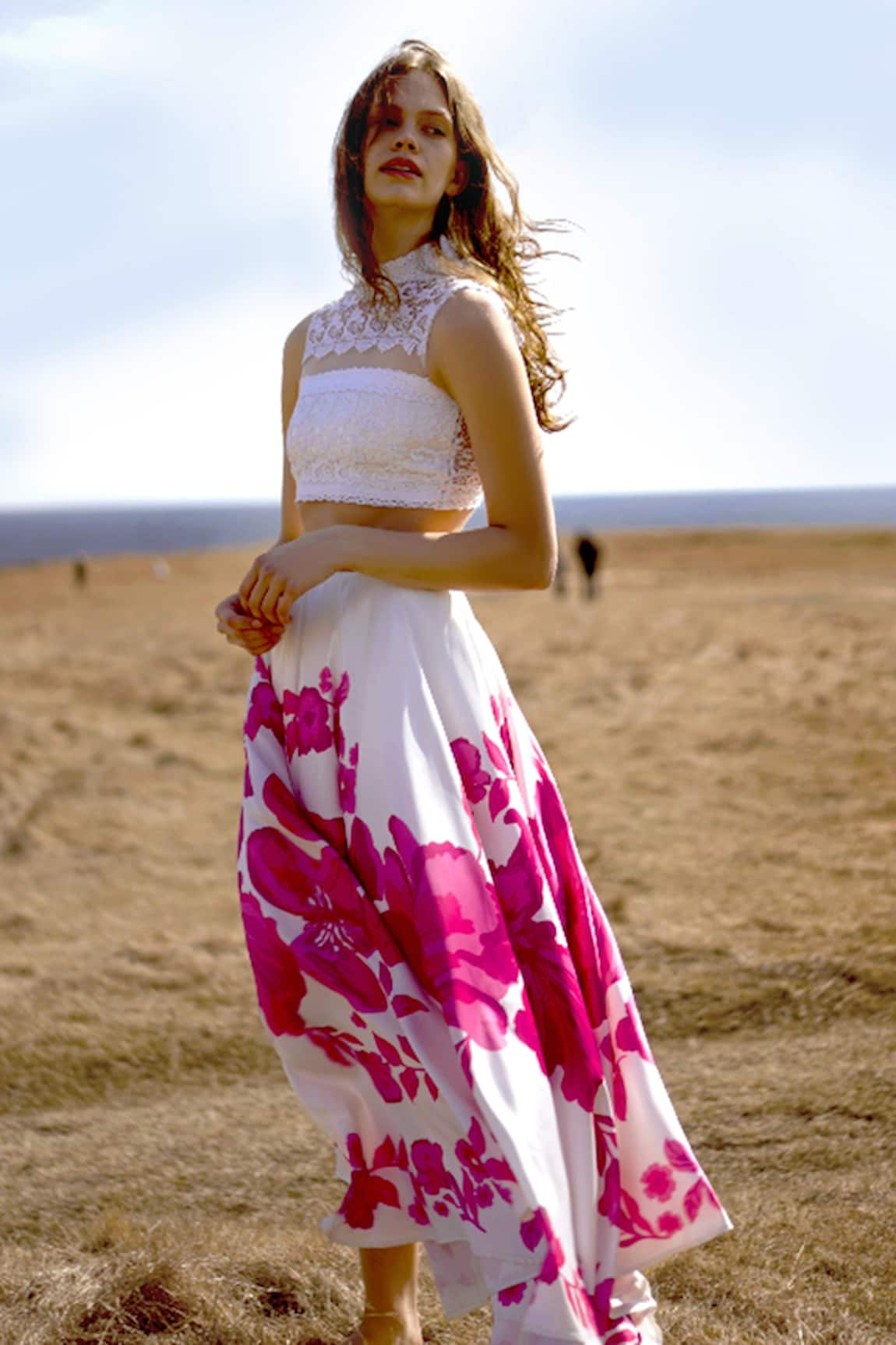 Dash And Dot Lace Crop Top & Floral Maxi Skirt Set 