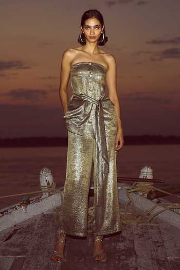 Dash And Dot Metallic Off Shoulder Top & Pant Set 