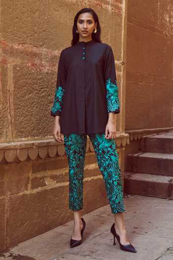 Dash And Dot Shirt With Gara Stitch Embroidered Pant 