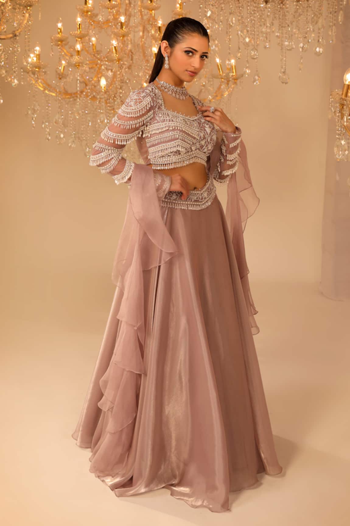 Omal Sindwani Cutdana Hand Embroidered Blouse Lehenga Set 