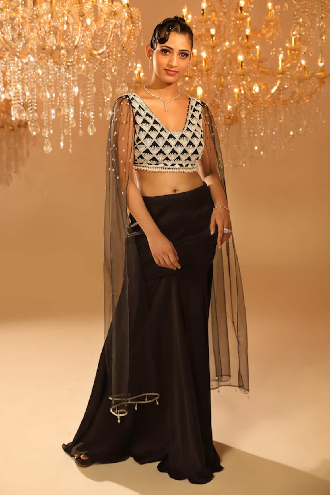 OMAL SINDWANI Hand Embroidered Blouse & Slit Lehenga Set