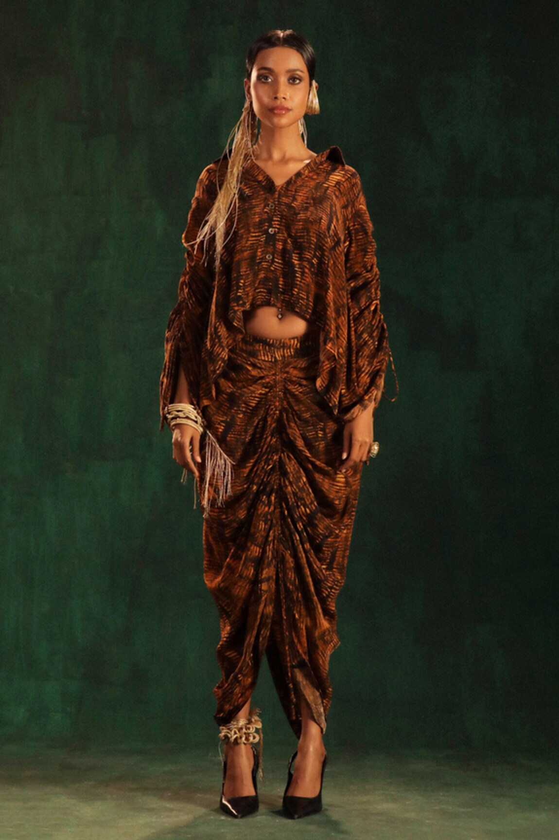 Kaprapan by Anaita Shah Tree Bark Print Shirt & Skirt Set