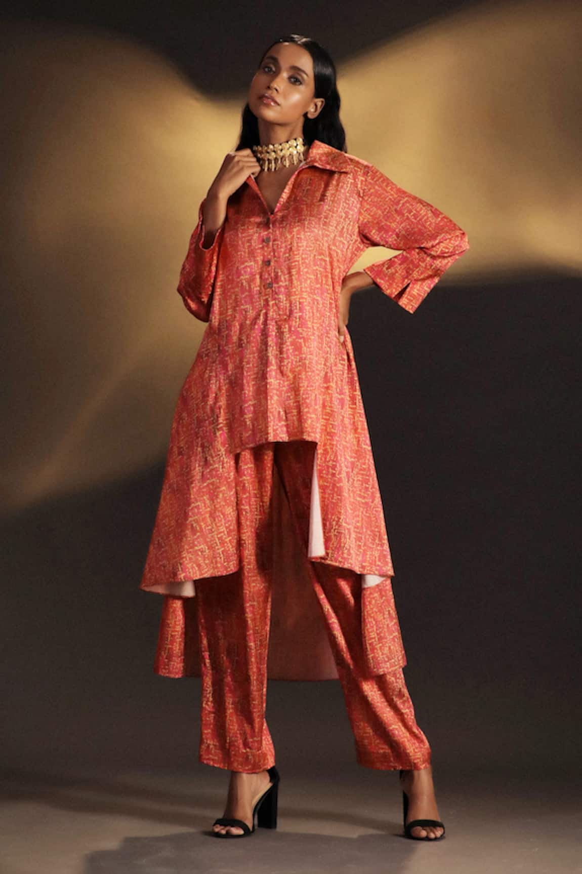 Kaprapan by Anaita Shah Printed High Low Tunic & Pant Set