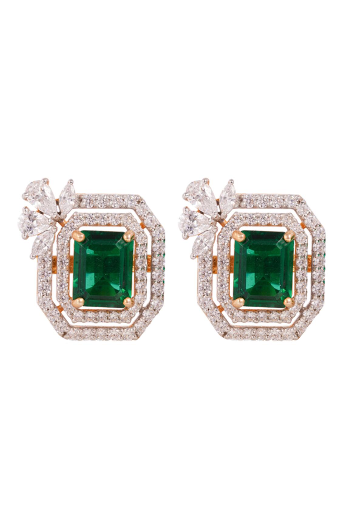 Prata Green Stone Stud Earrings