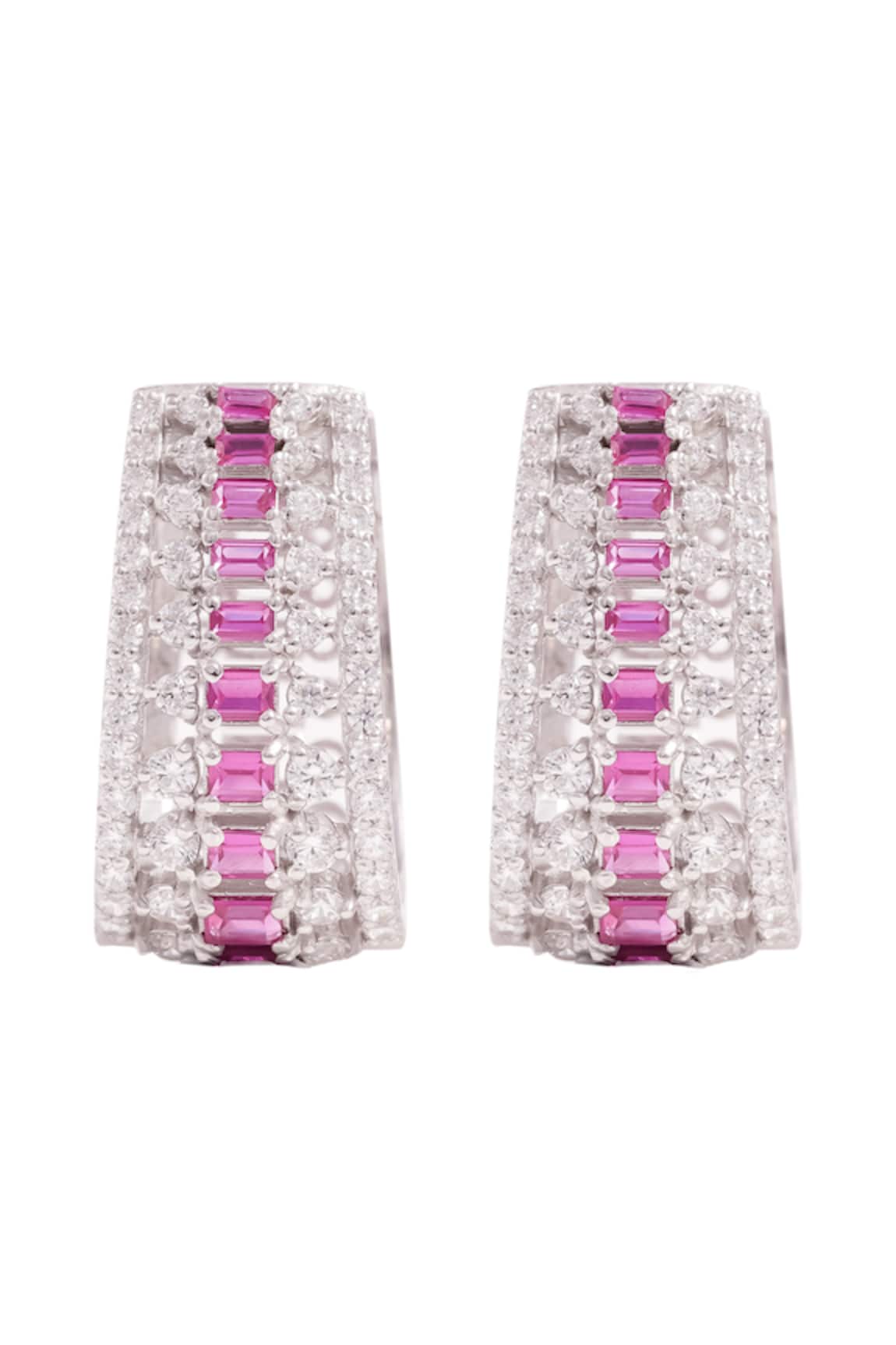 Prata Cubic Zirconia Baguette Hoops