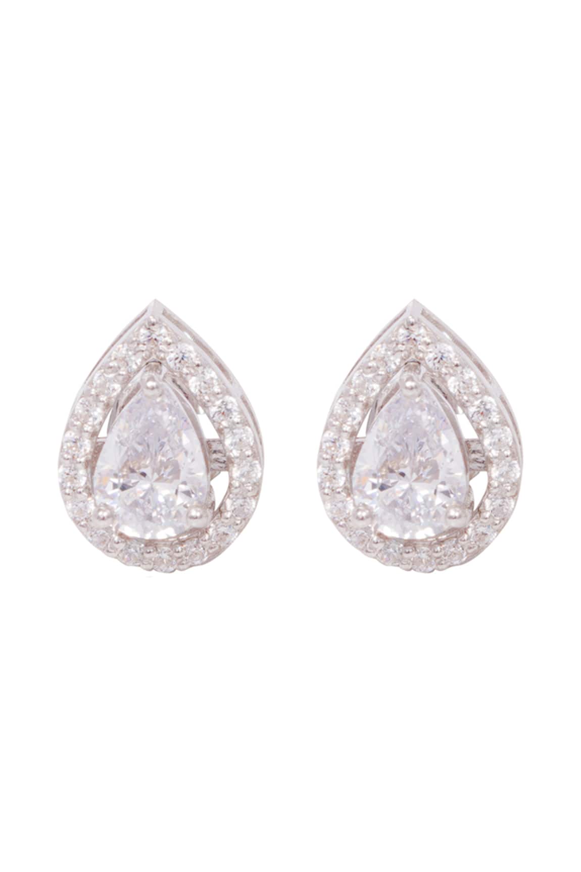 Prata Tear Drop Stone Encrusted Studs