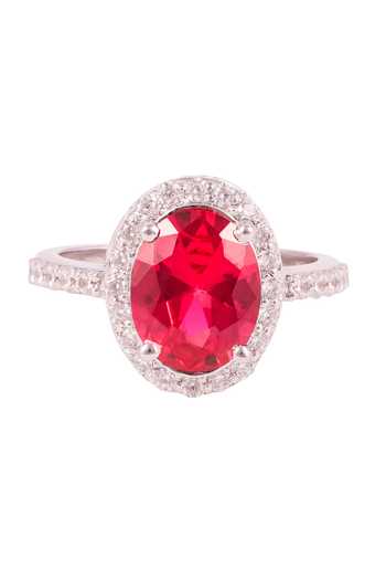Prata Red Cubic Zirconia Halo Ring 