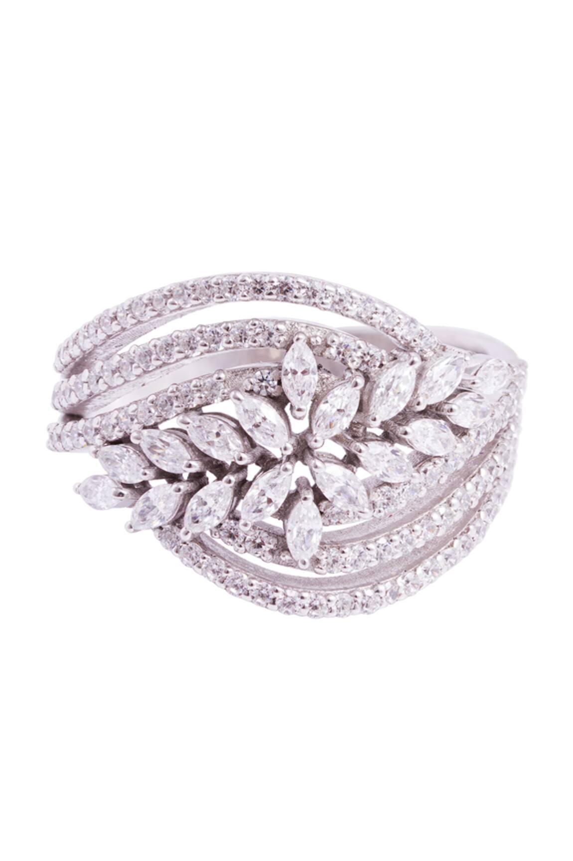 Prata Folha Embellished Ring