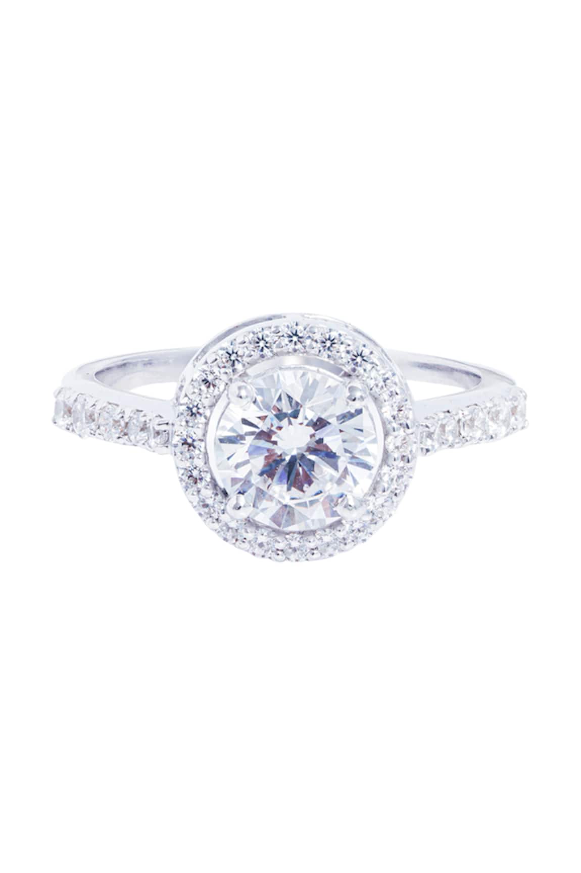 Prata Round Halo Solitaire Ring