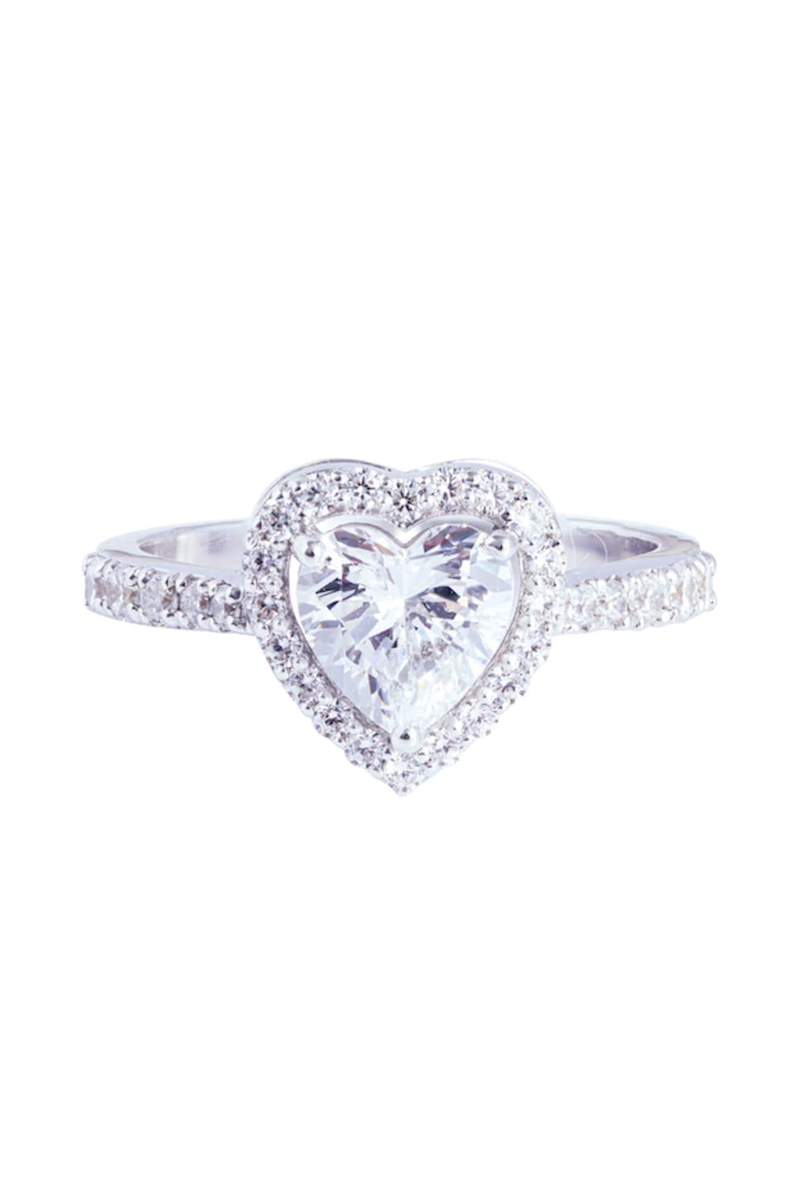 Prata Heart Halo Solitaire Ring 