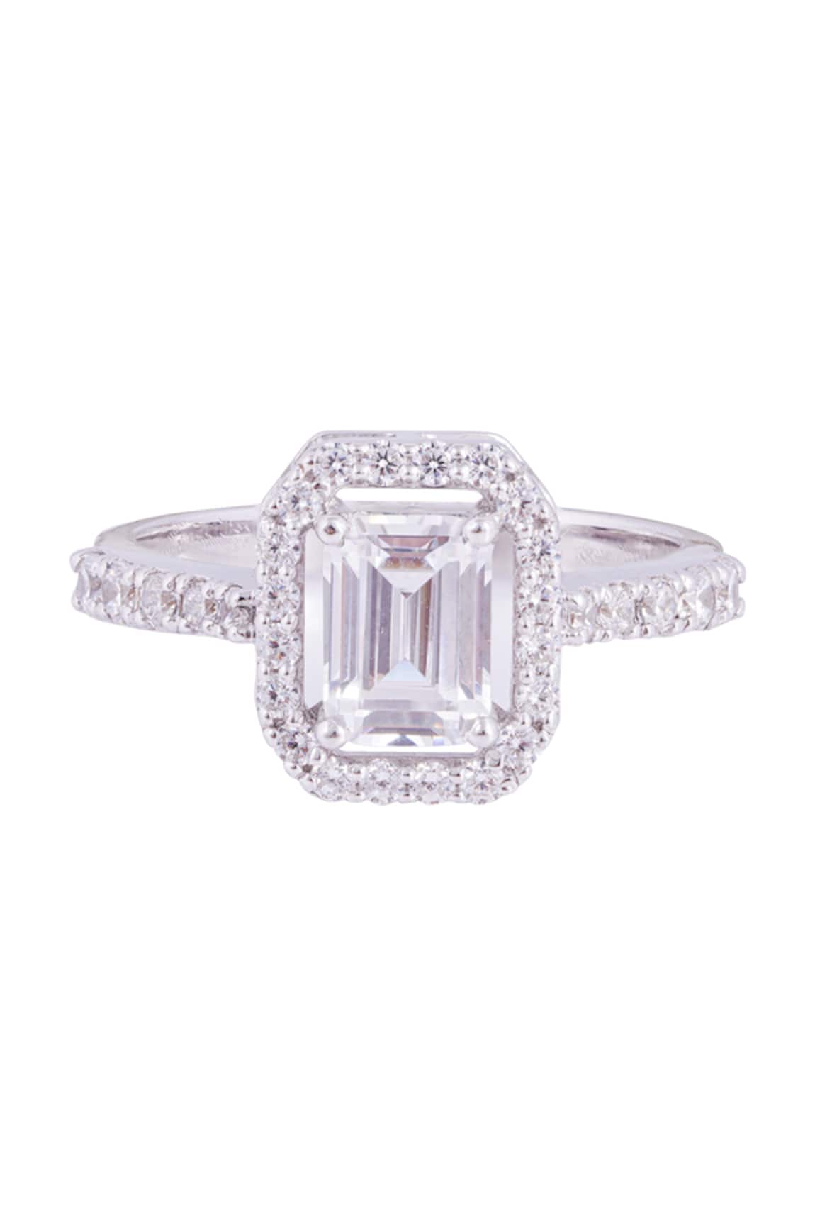 Prata Emerald Cut Halo Ring