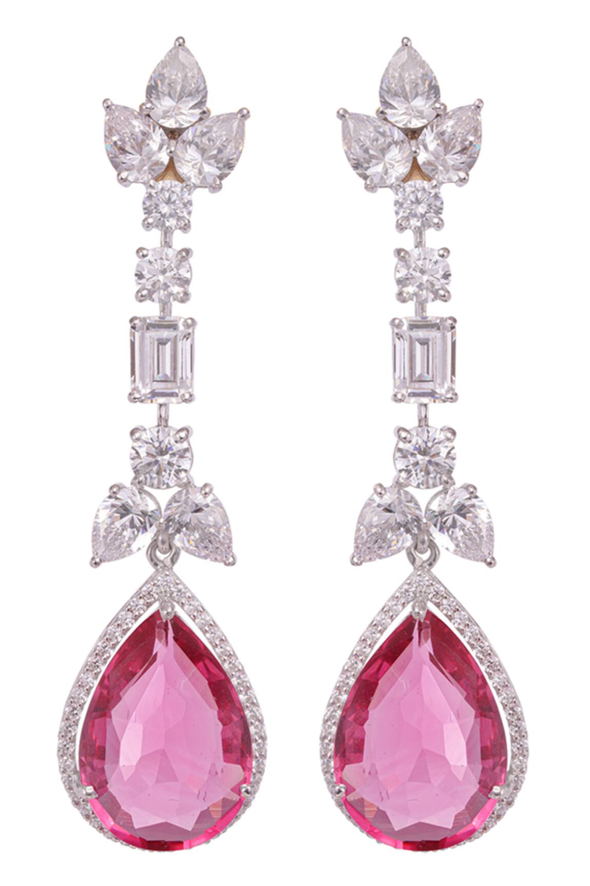 Prata Tear Drop Embellished Dangler Earrings 