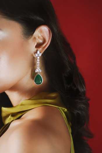 Prata Tear Drop Embellished Long Earrings 