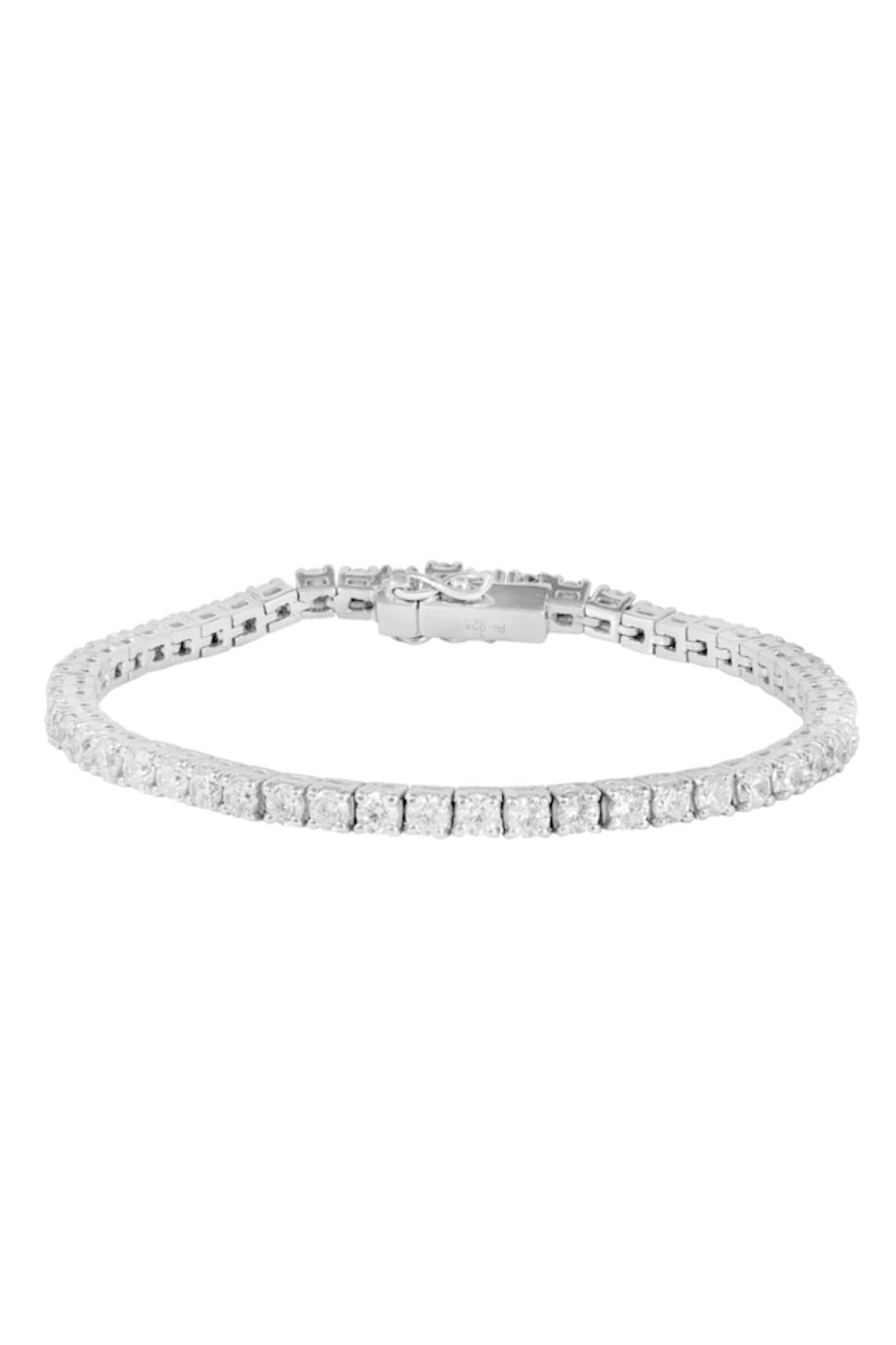 Prata Cubic Zirconia Encrusted Tennis Bracelet 