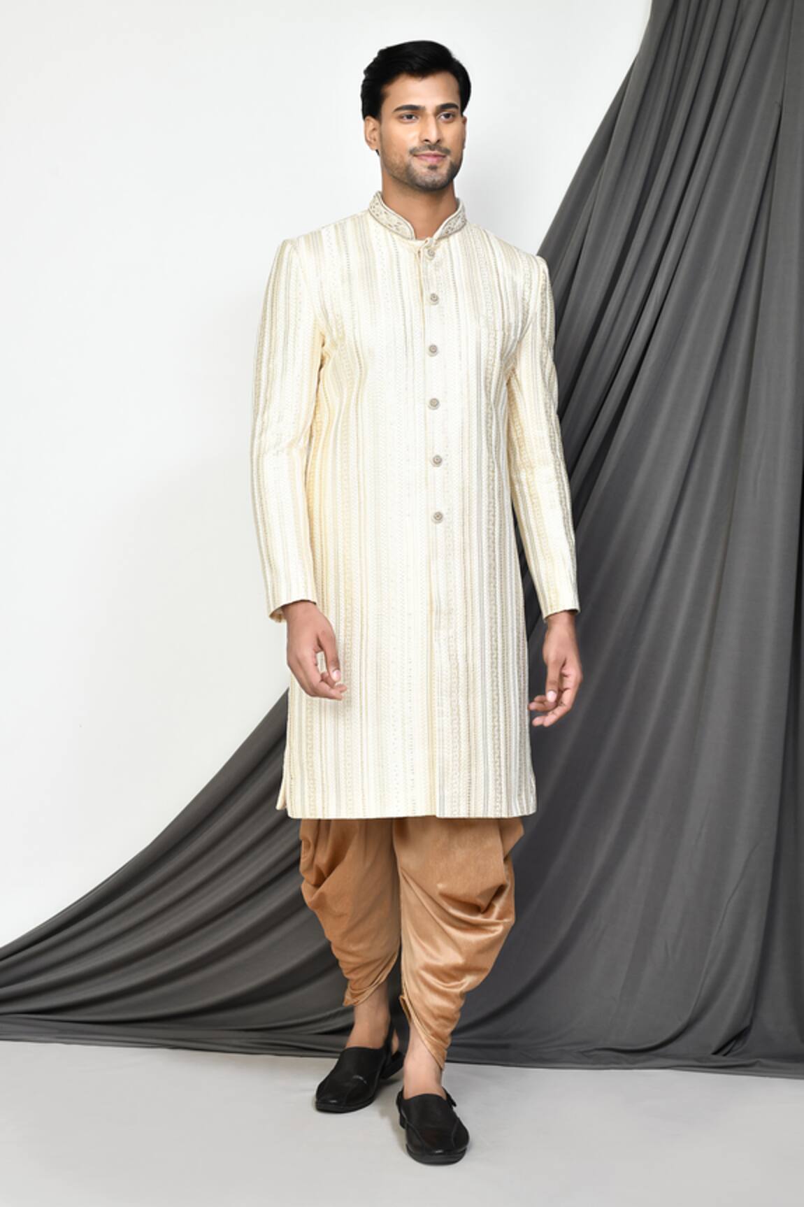 Arihant Rai Sinha Stripe Embroidered Sherwani Set 