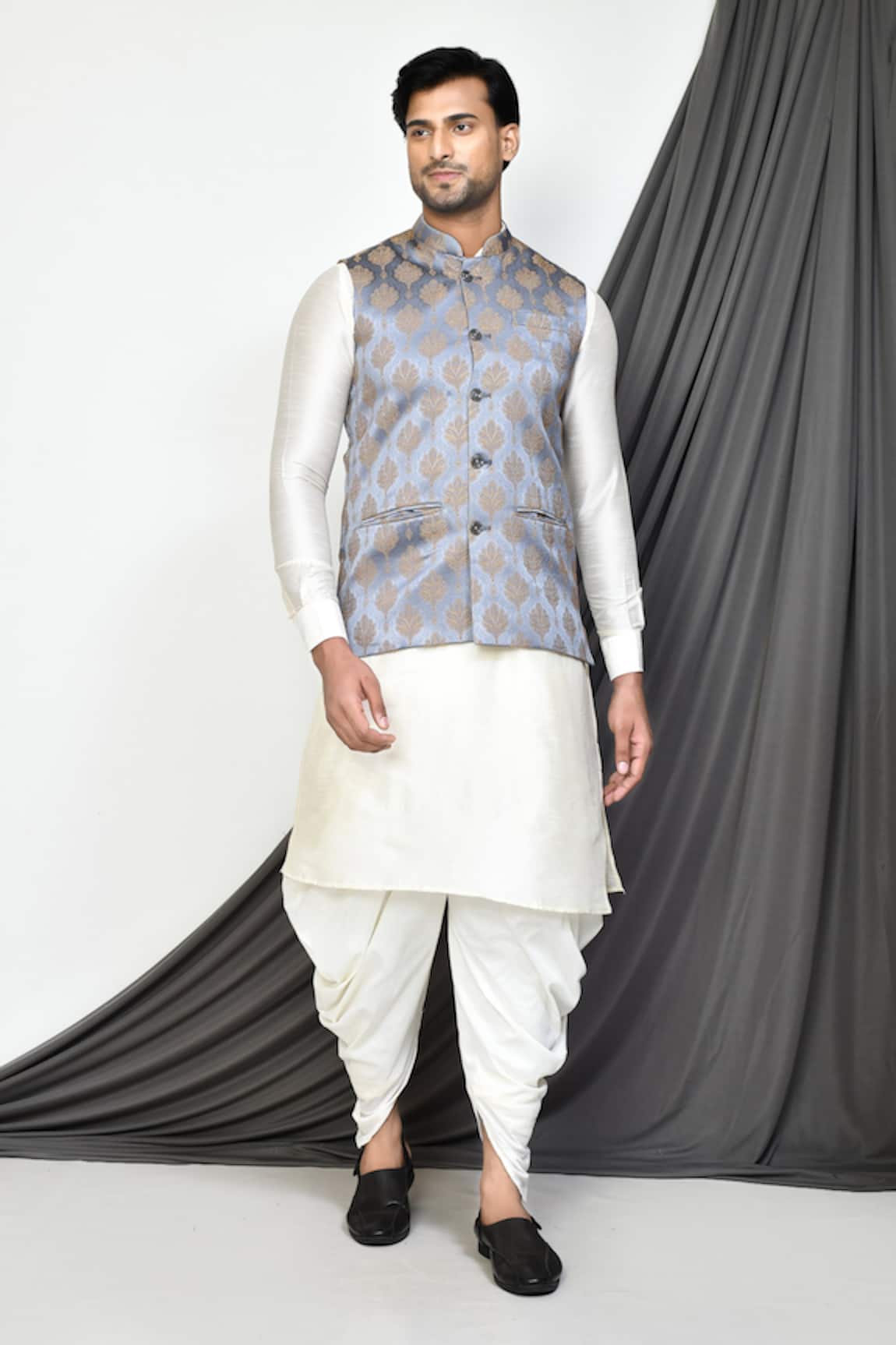 Aryavir Malhotra Leaf Motifs Pattern Nehru Jacket & Kurta Set