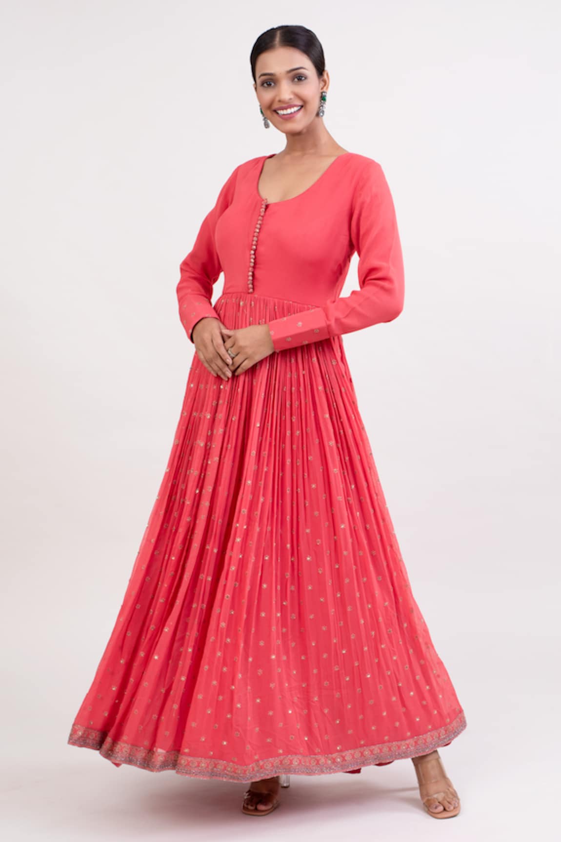 Monika Mathuria Datta Floral Butti Embroidered Anarkali With Churidar