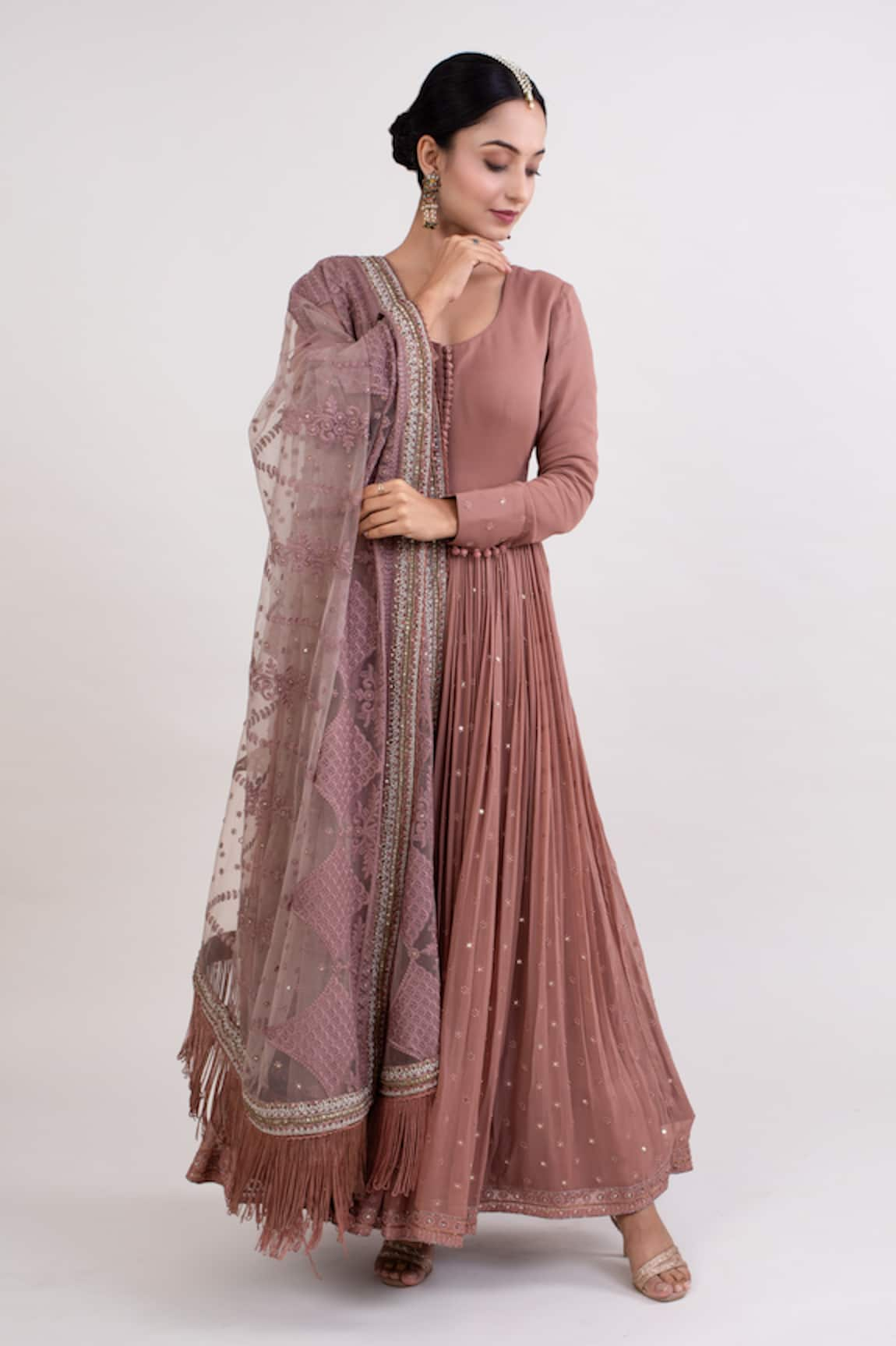 Monika Mathuria Datta Sequin Work Anarkali Set With Tasselled Dupatta