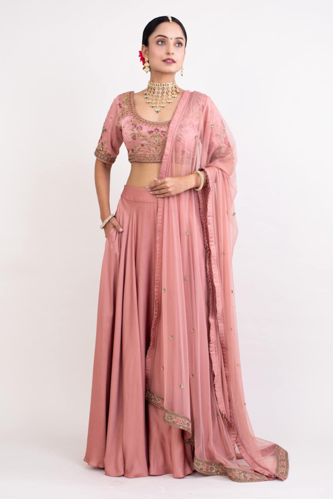 Monika Mathuria Datta Cutdana Embroidered Blouse Lehenga Set