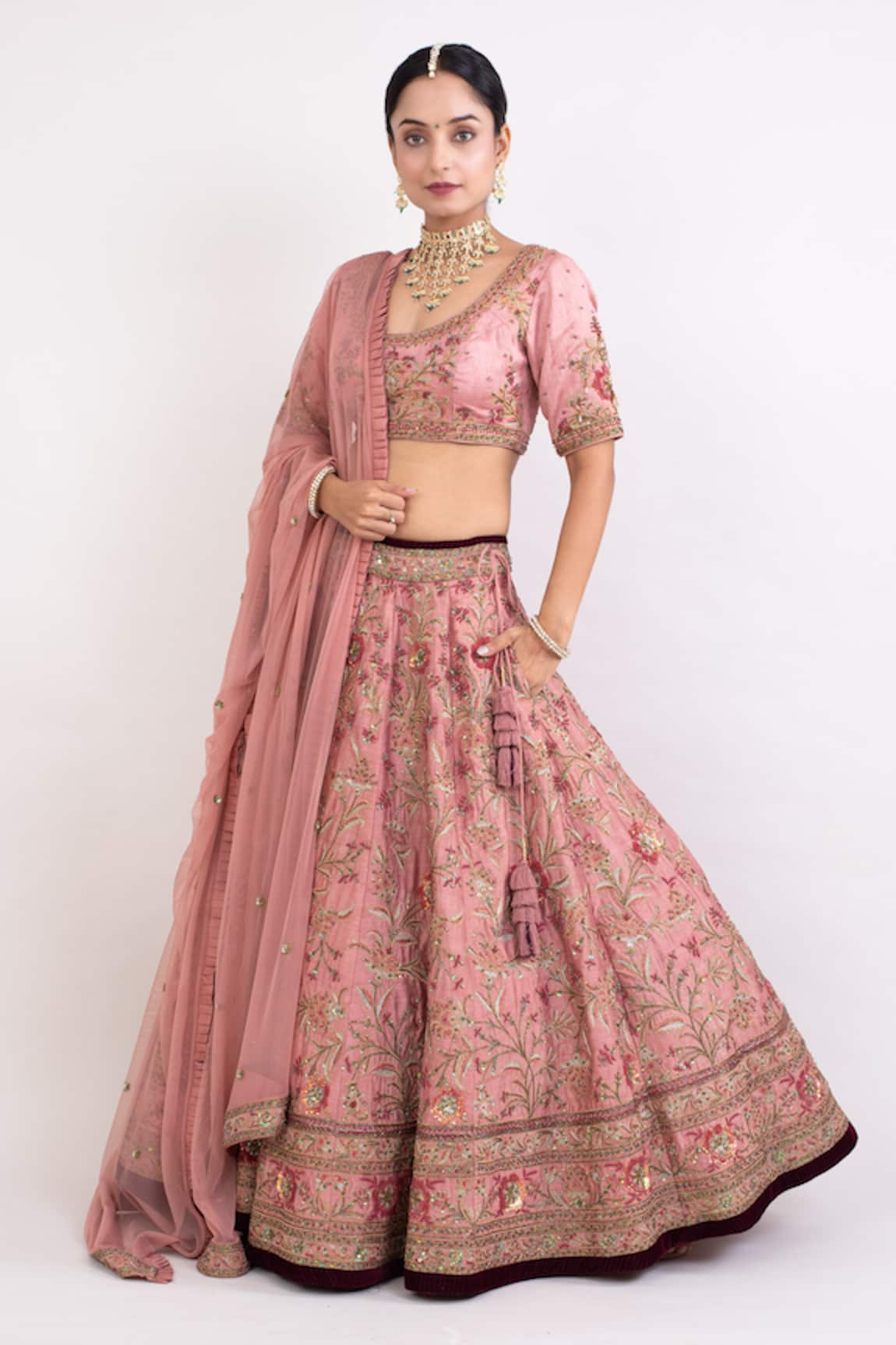 Monika Mathuria Datta Floral Vine Sequin Embroidered Bridal Lehenga Set