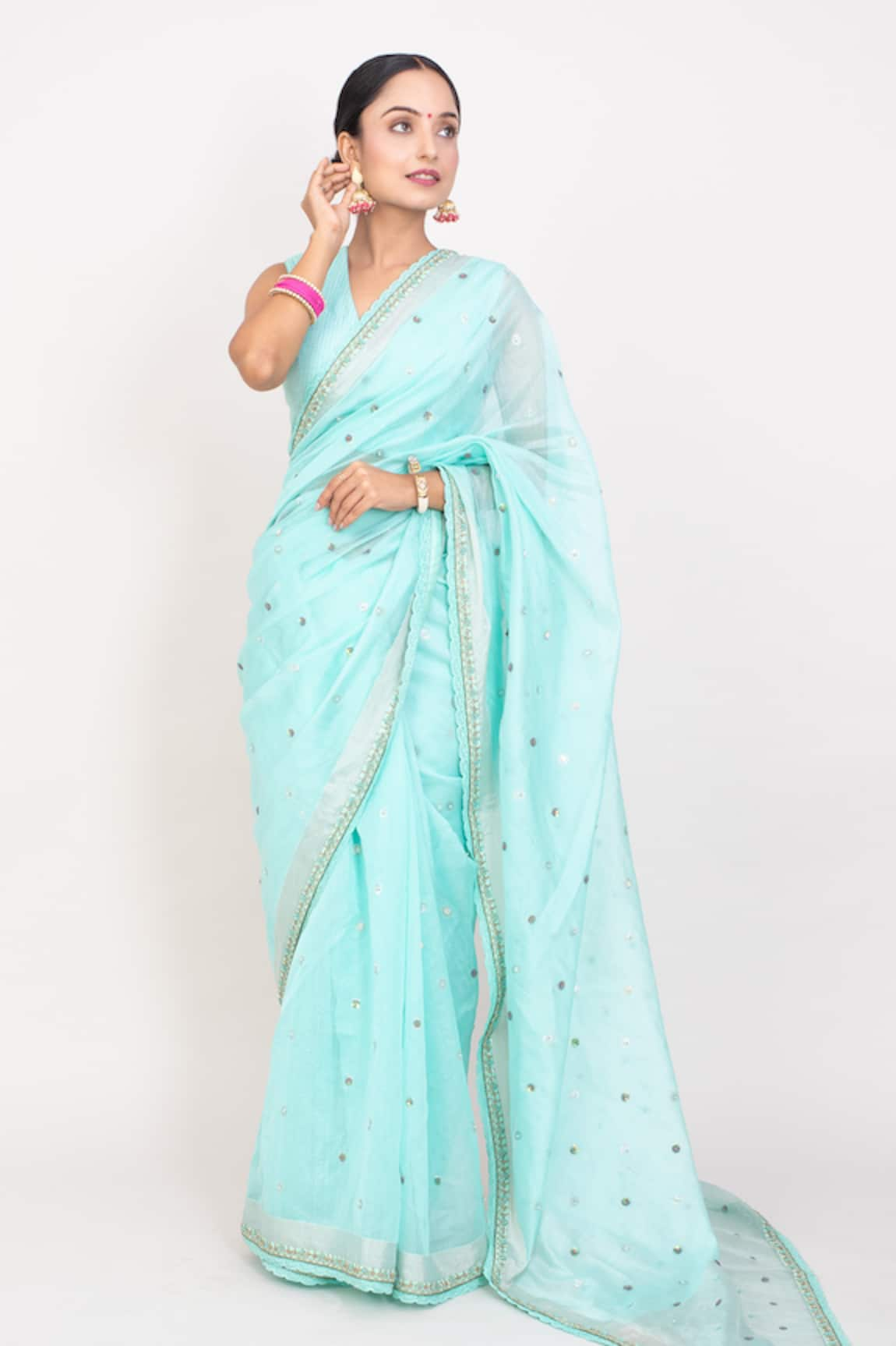 Monika Mathuria Datta Sequin Embroidered Woven Saree With Blouse