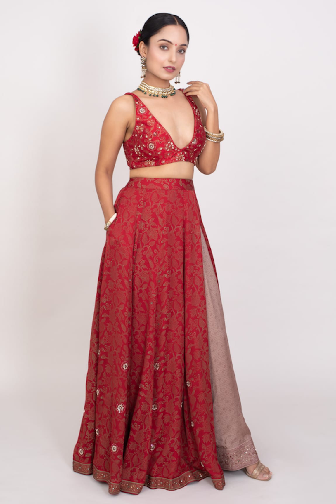 Monika Mathuria Datta Foil Print Overlay Lehenga With Blouse