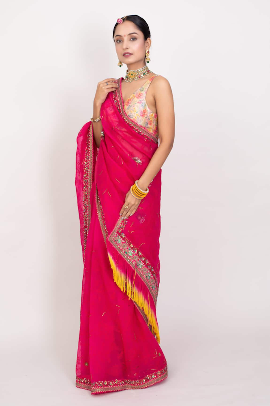 Monika Mathuria Datta Floral Jaal Embroidered Saree With Blouse