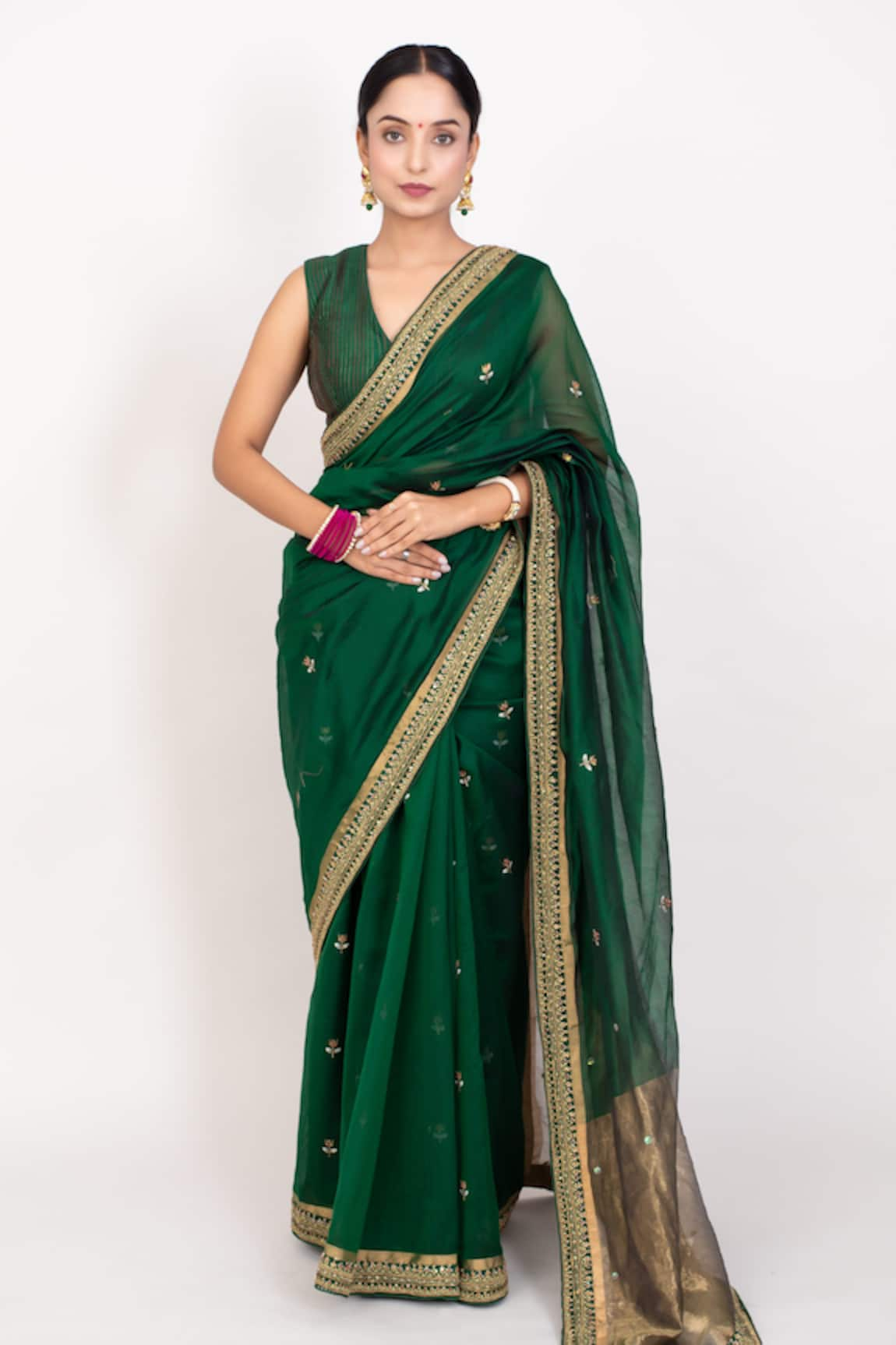 Monika Mathuria Datta Floral Bud Woven Saree With Blouse