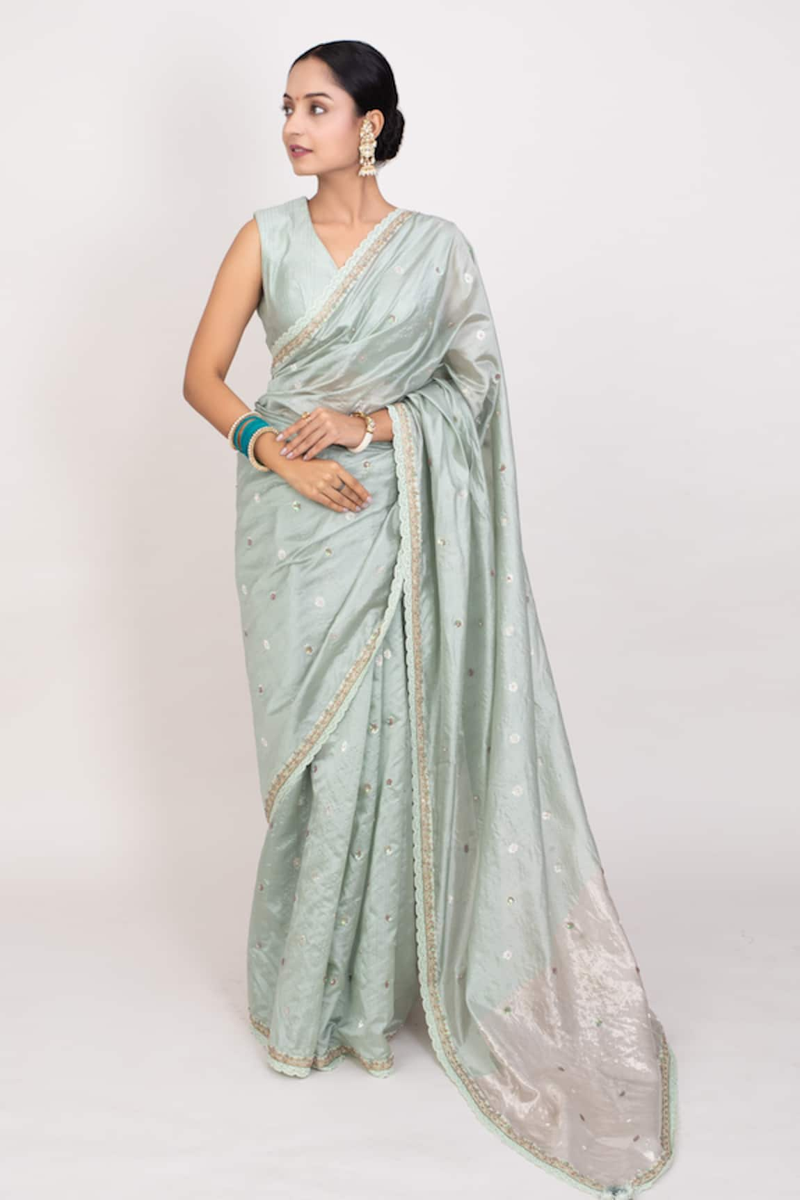 Monika Mathuria Datta Sequin Floral Embroidered Saree With Blouse