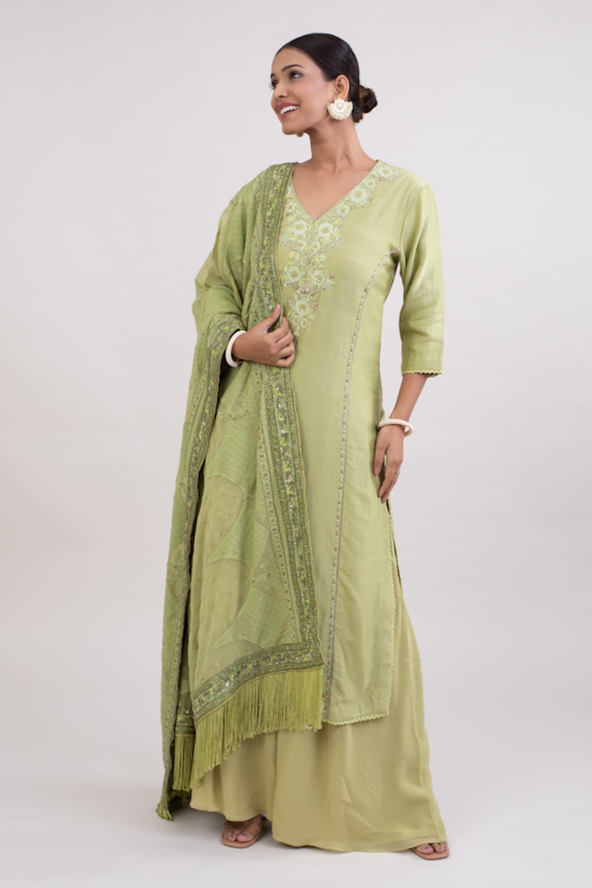 Monika Mathuria Datta Thread Floral Embroidered Kurta Palazzo Set