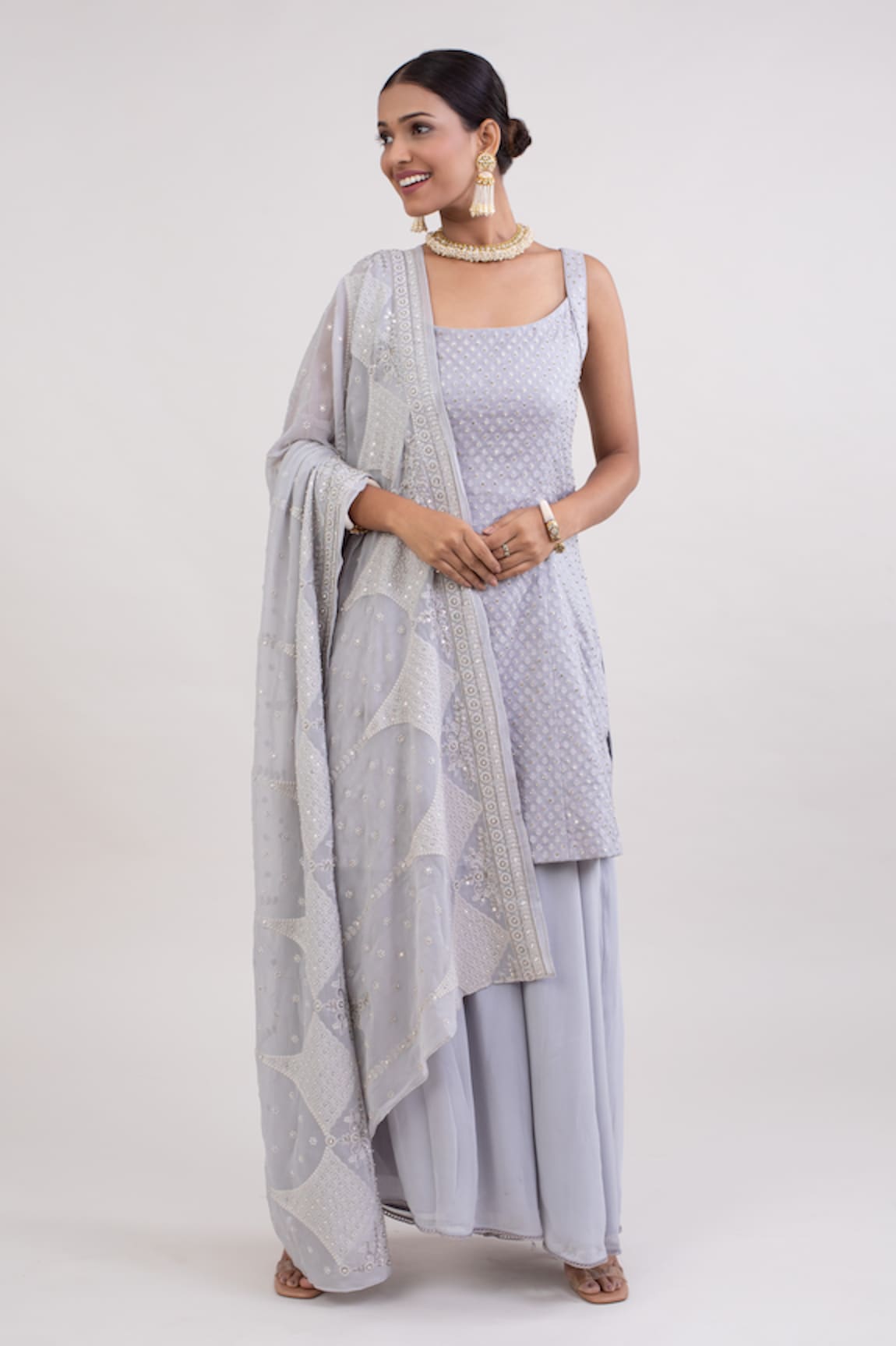 Monika Mathuria Datta Woven Floral Kurta Palazzo Set