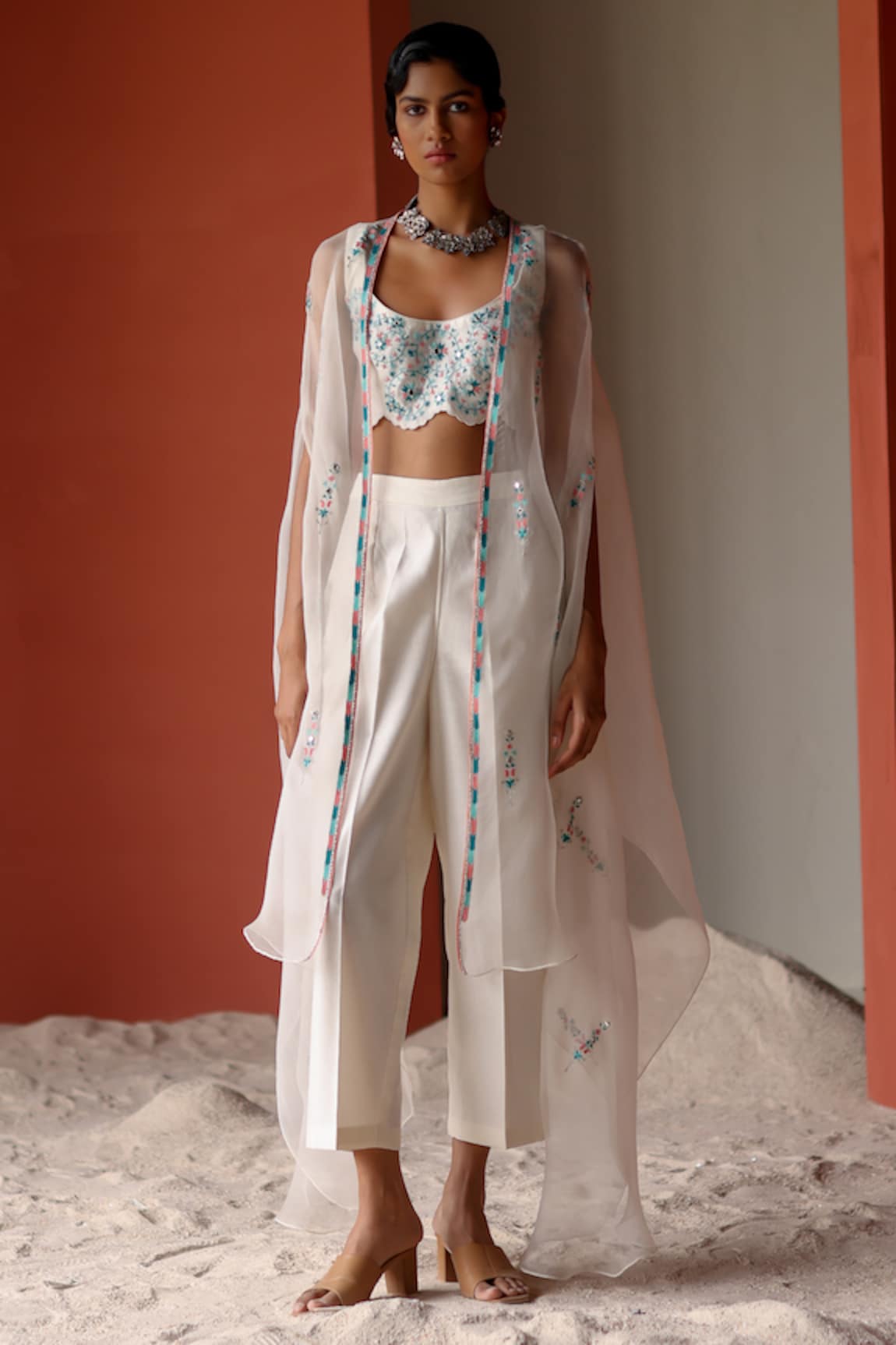 Shikha Mehta Pahee Embroidered Asymmetric Cape Pant Set