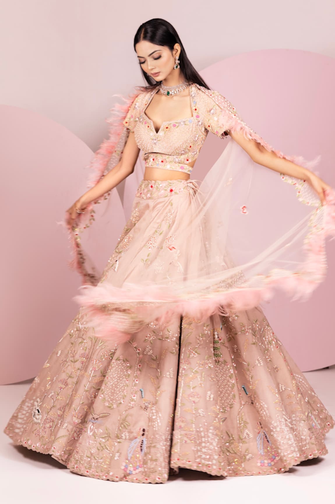 Sonia Bansal Sequin & Floral Embroidered Lehenga Set