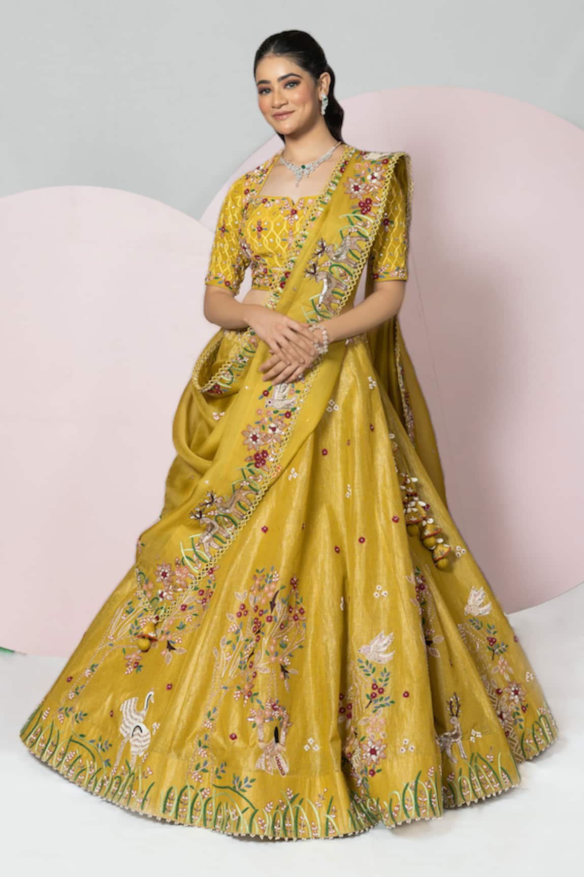 Sonia Bansal Flying Birds & Floral Embroidered Bridal Lehenga Set