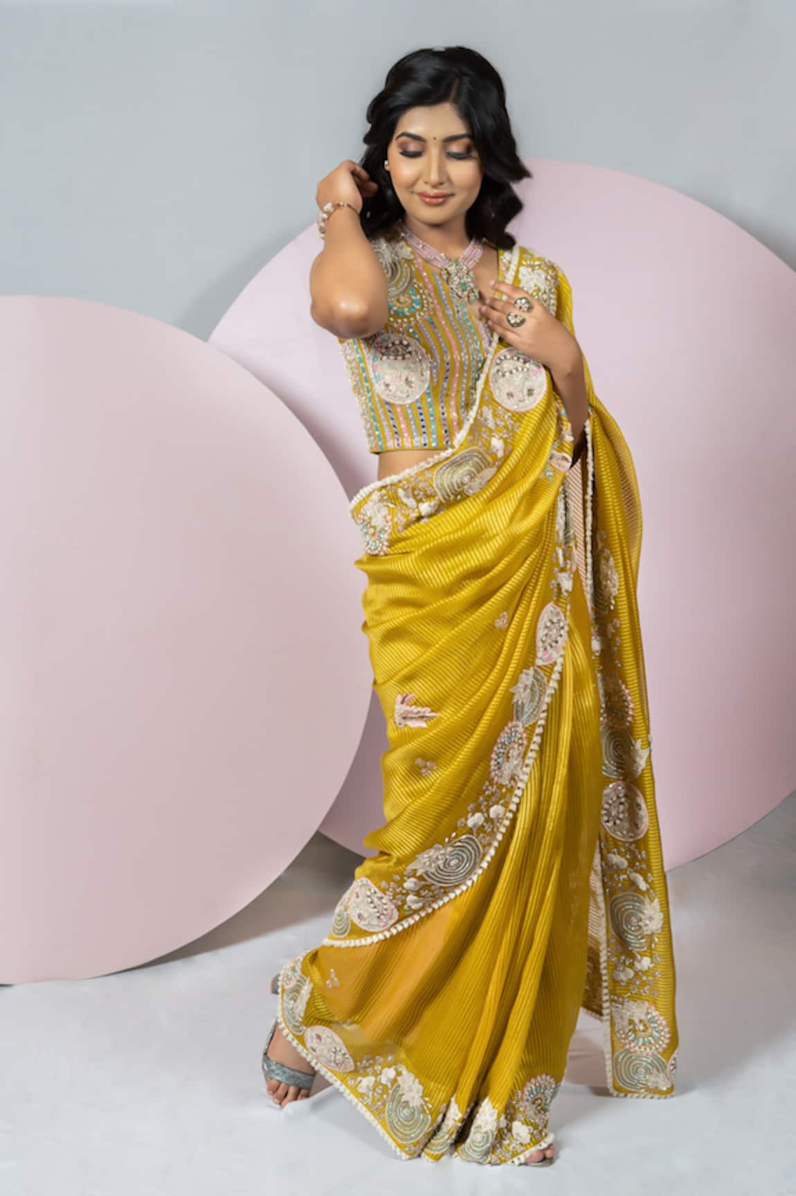 Sonia Bansal Resham Embroidered Saree With Blouse